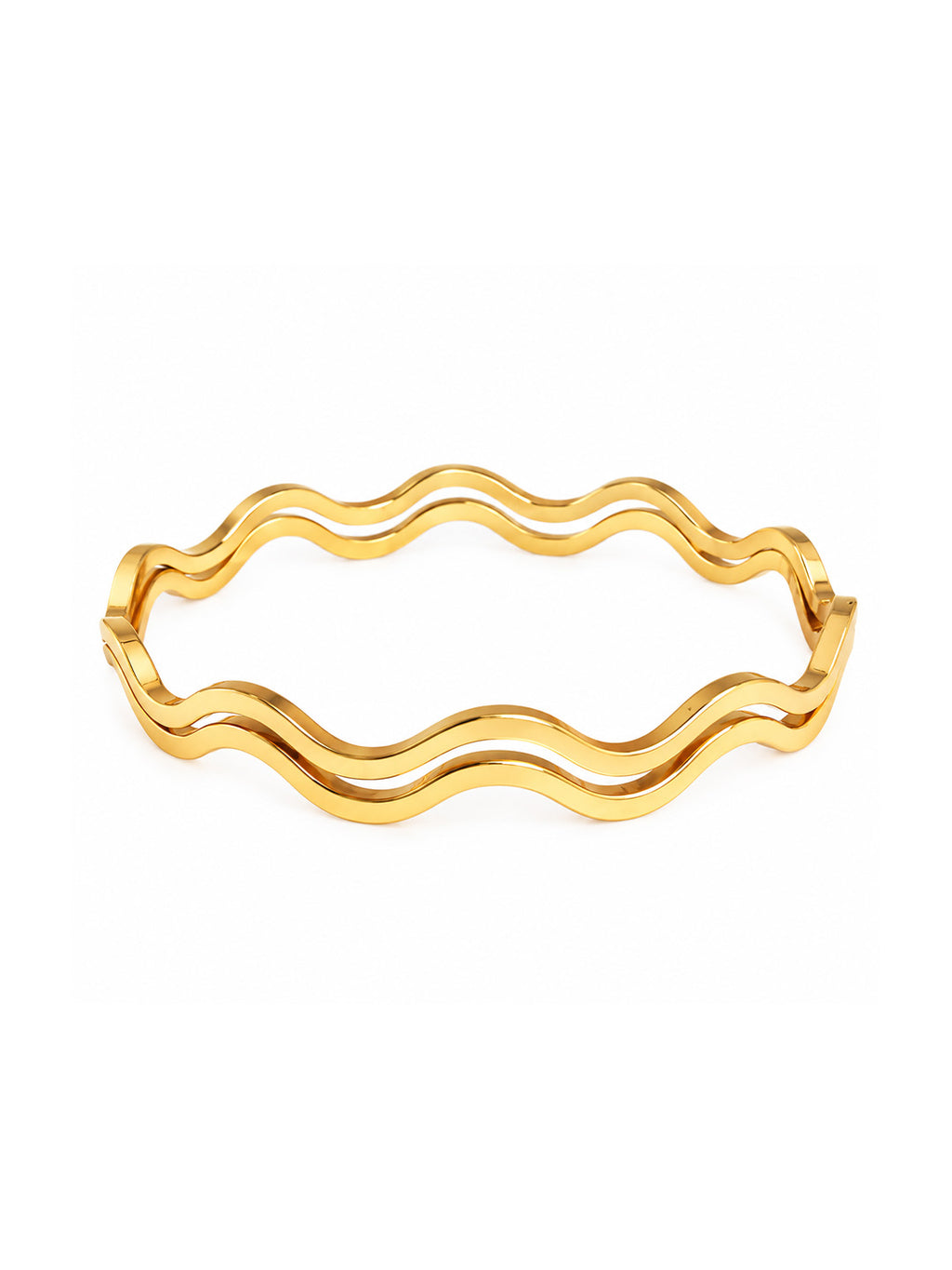 Sculpted Gold Wave Bangles Set Of 2