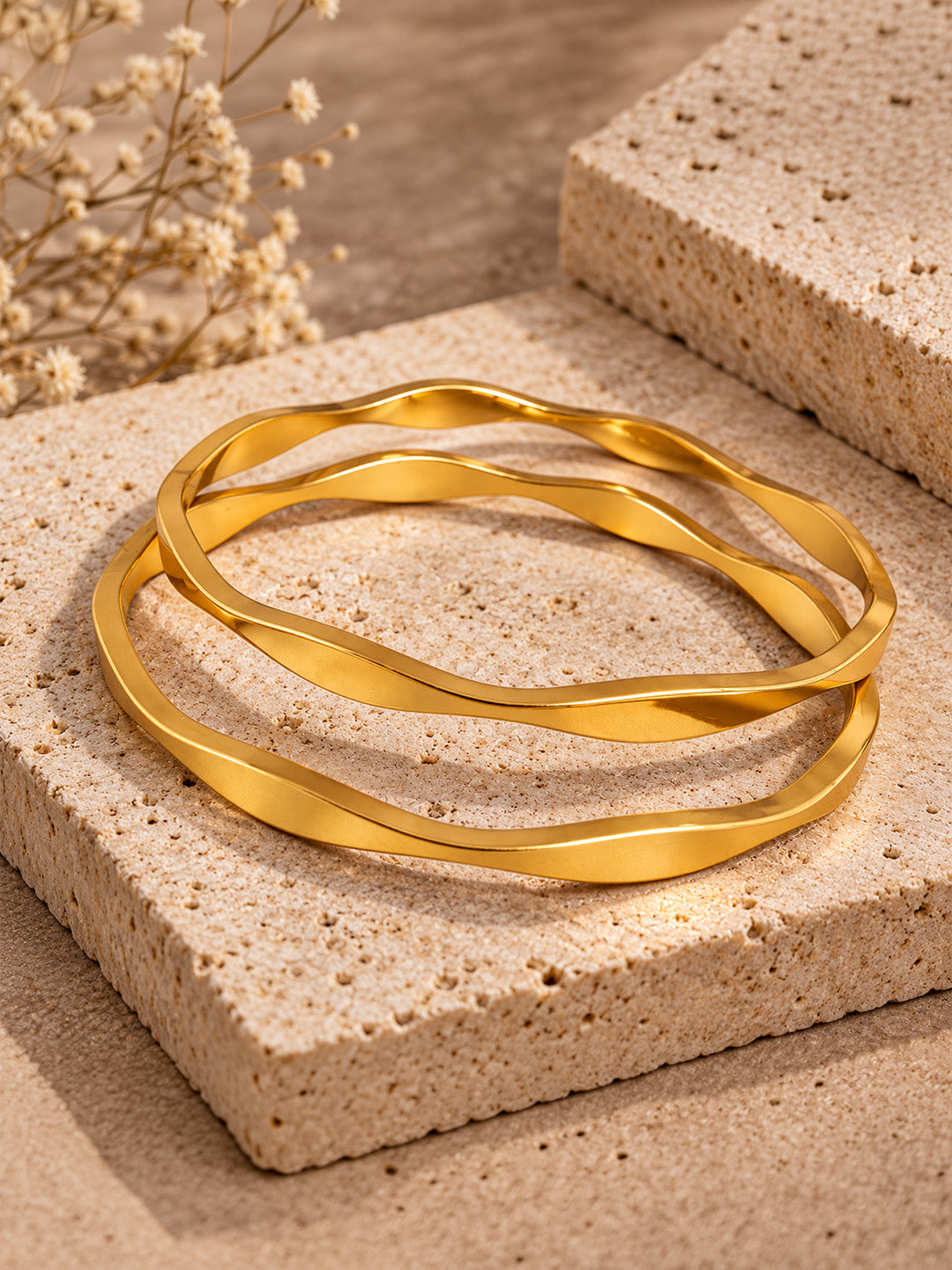 Golden Wave Bangle Set of 2