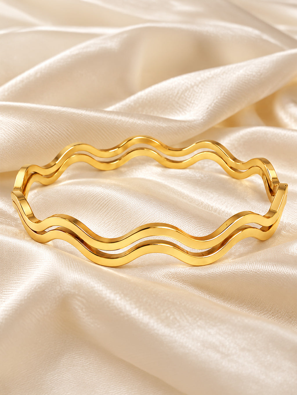 Sculpted Gold Wave Bangles Set Of 2