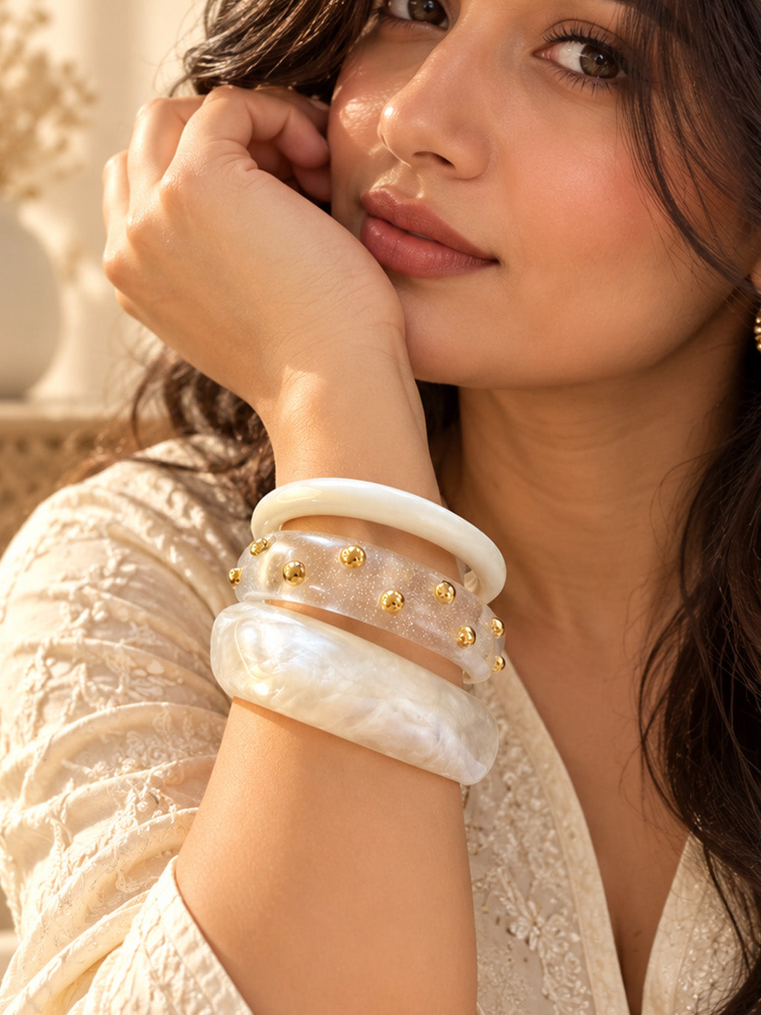 Moonlit Pearl Resin Bangles