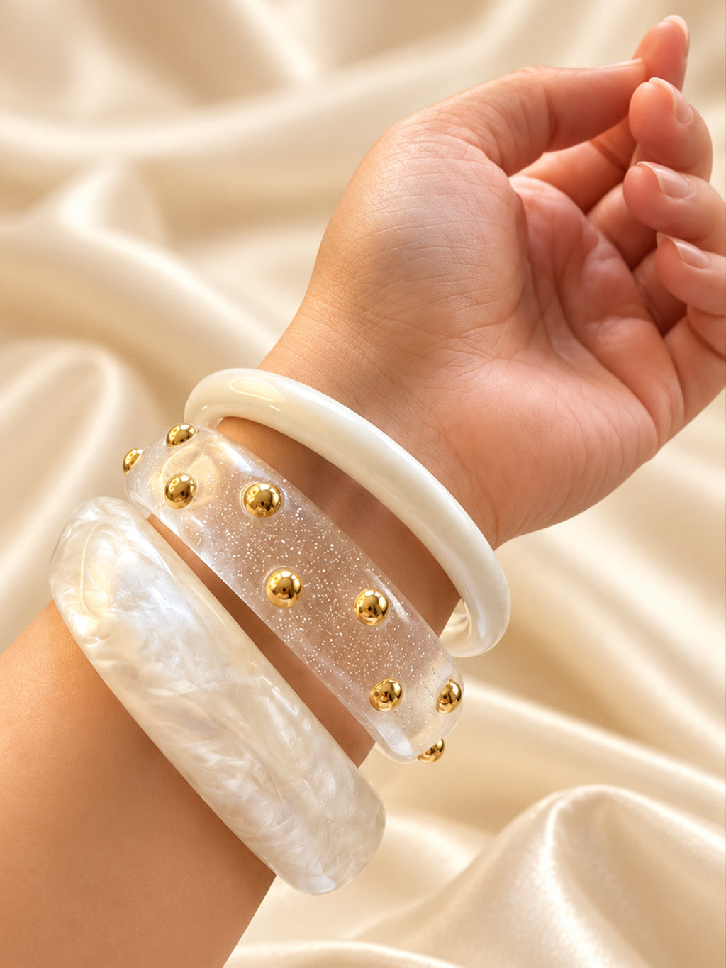 Moonlit Pearl Resin Bangles
