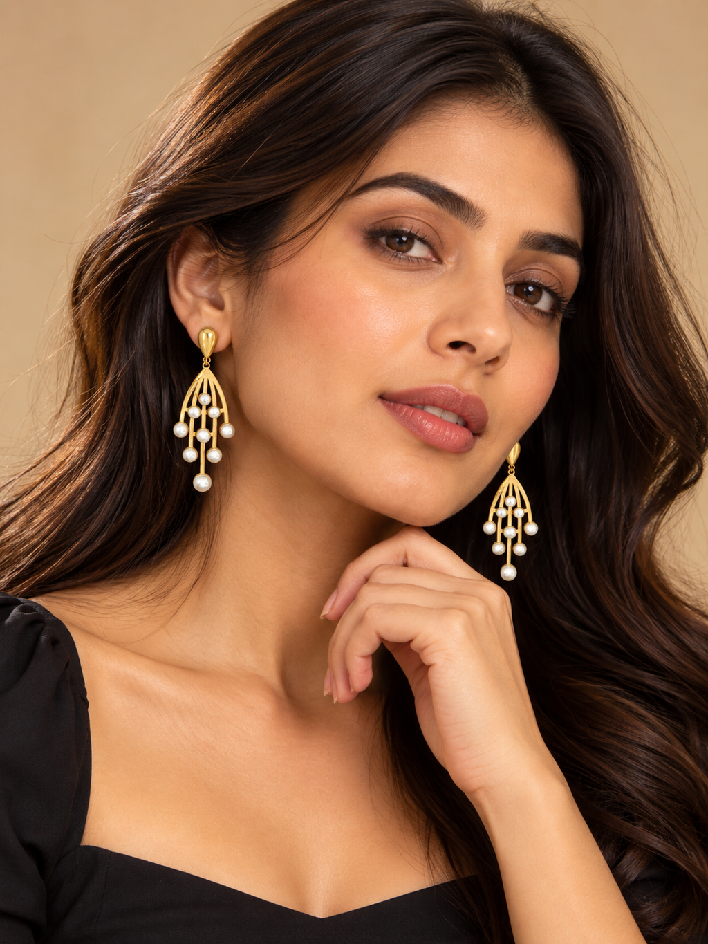 Golden Pearl Cascade Drop Earrings