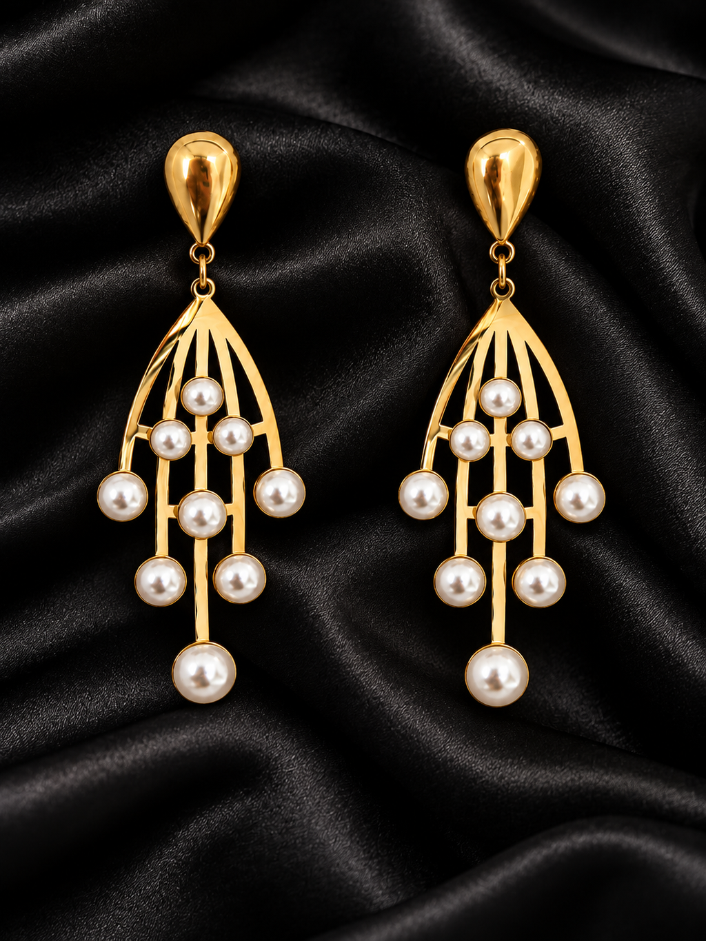 Golden Pearl Cascade Drop Earrings