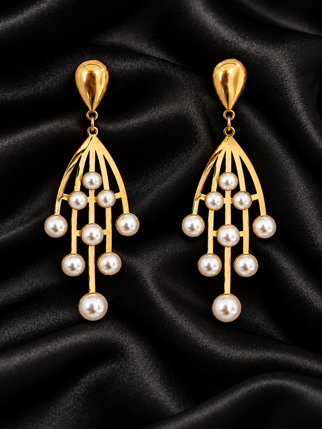 Golden Pearl Cascade Drop Earrings