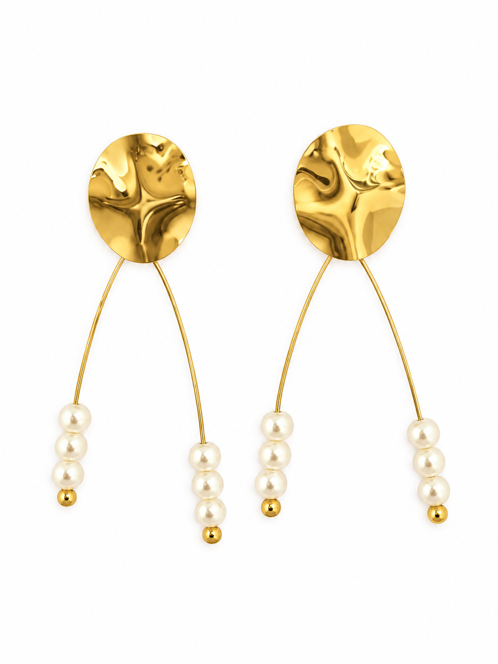 Golden Pearl Arc Drop Earrings