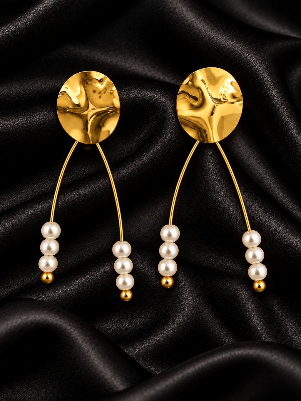 Golden Pearl Arc Drop Earrings