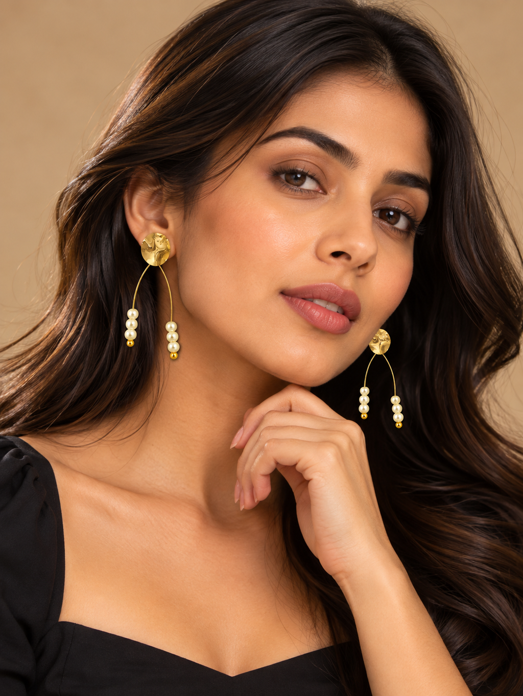 Golden Pearl Arc Drop Earrings
