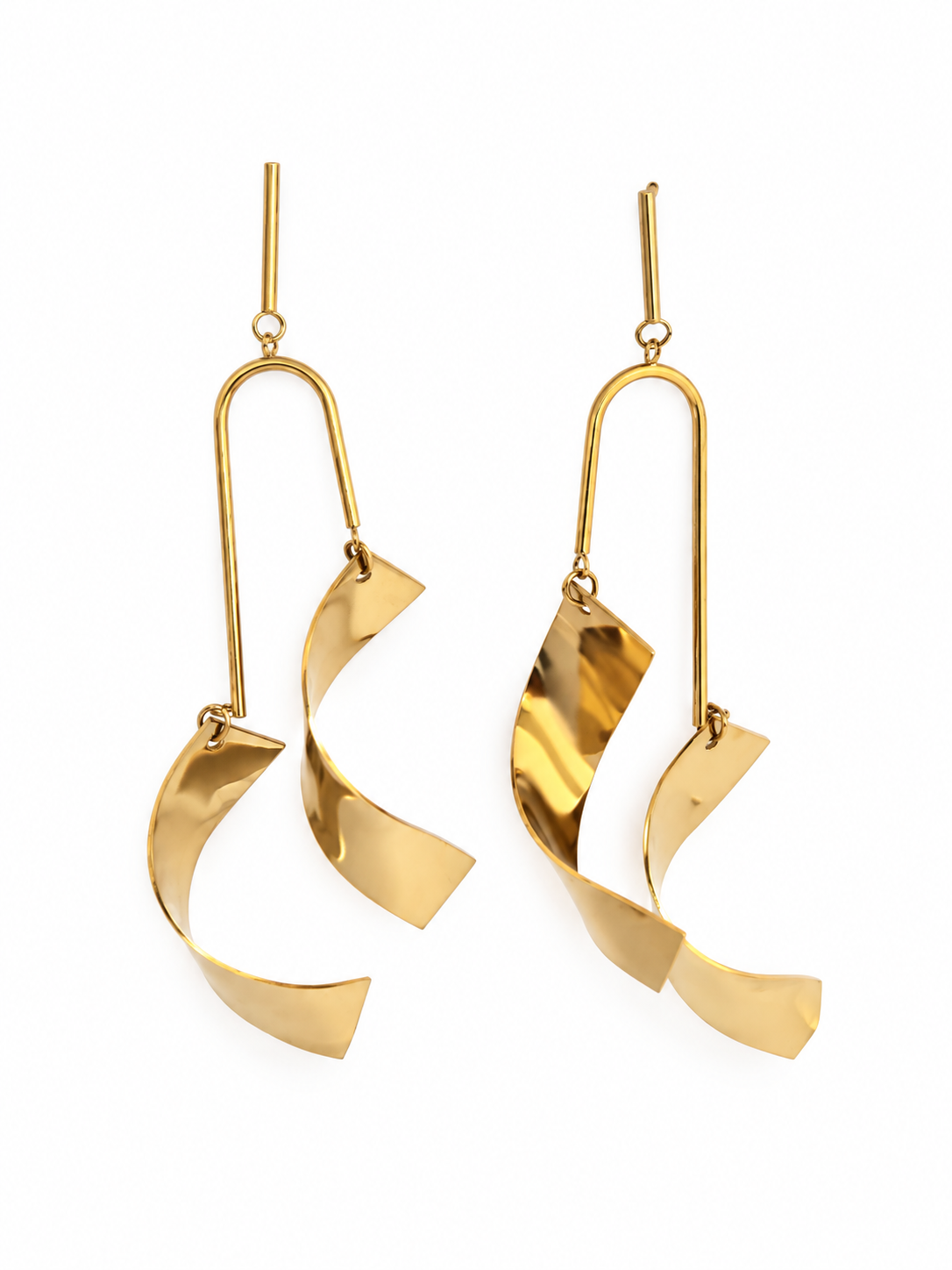 Sculpted Golden Ribbon Drop Earrings