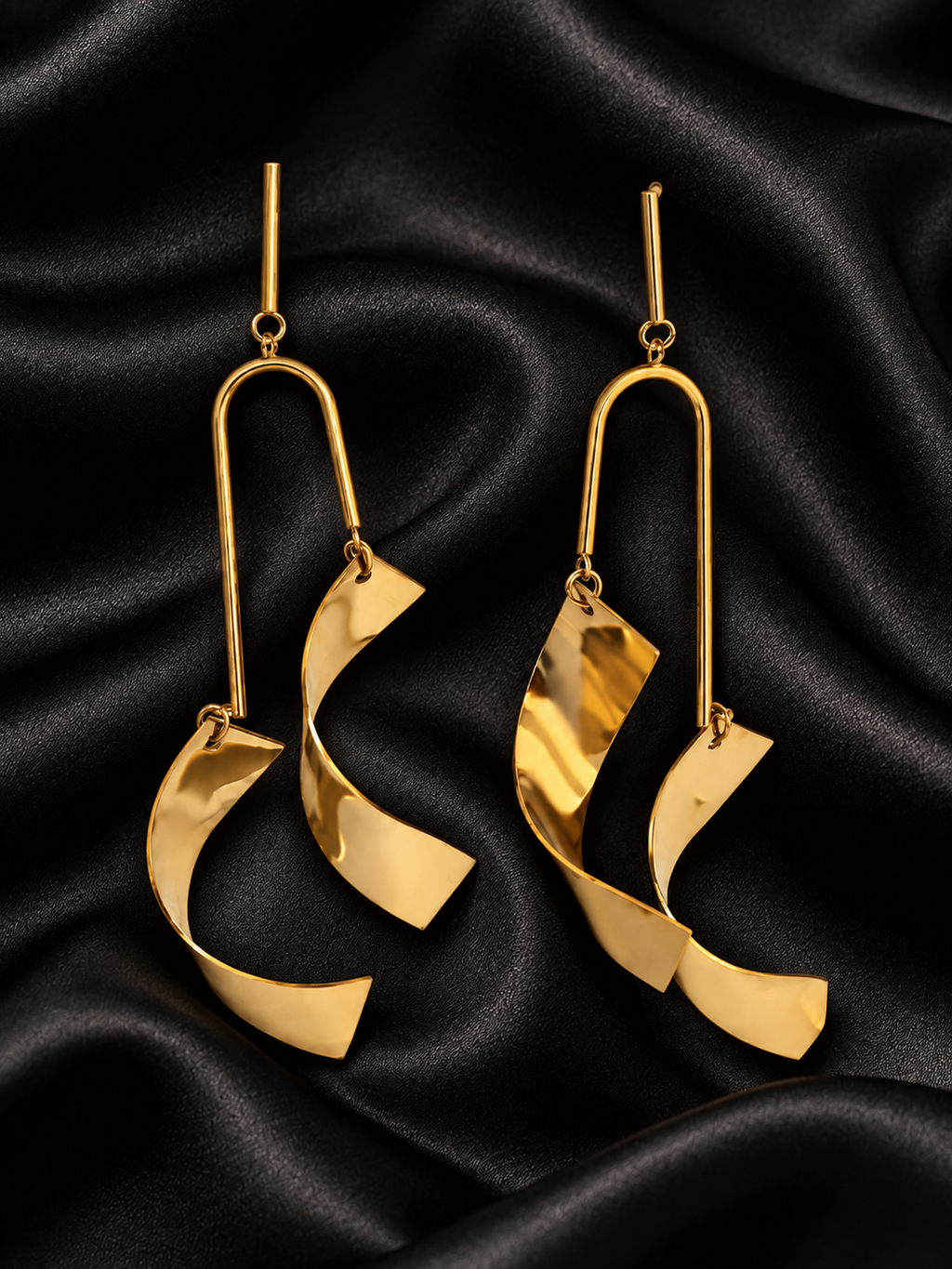 Sculpted Golden Ribbon Drop Earrings