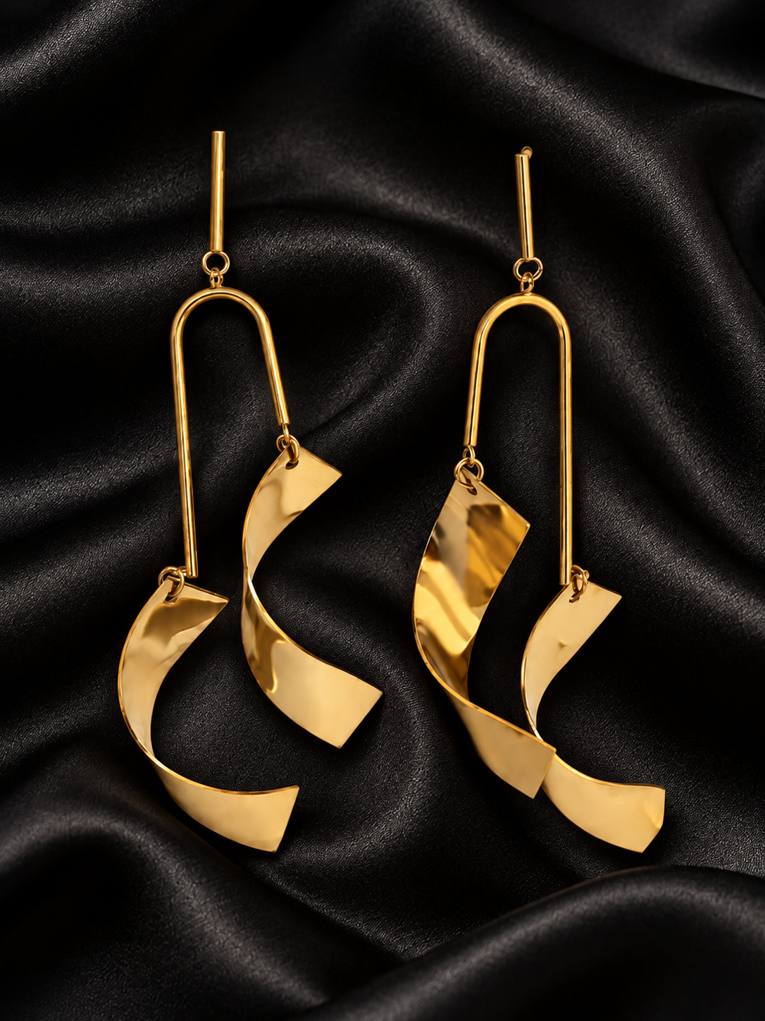 Sculpted Golden Ribbon Drop Earrings