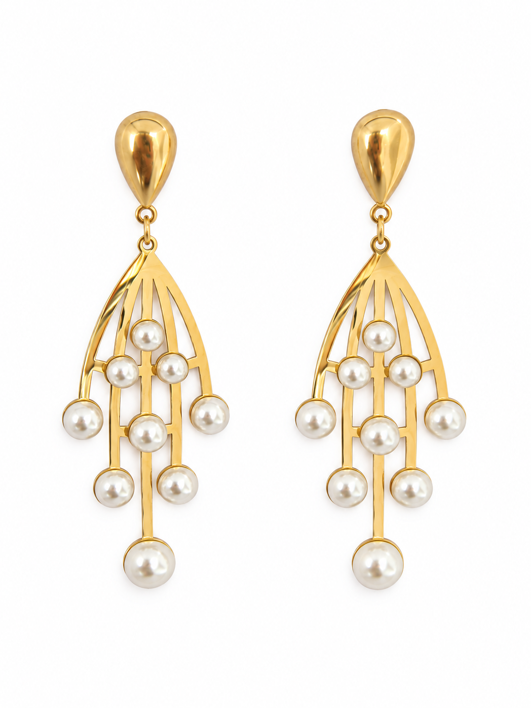 Golden Pearl Cascade Drop Earrings