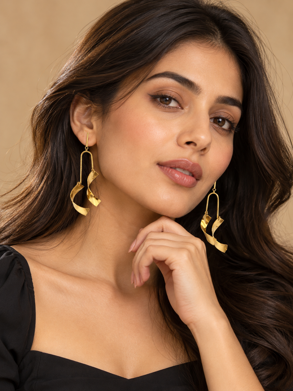 Sculpted Golden Ribbon Drop Earrings
